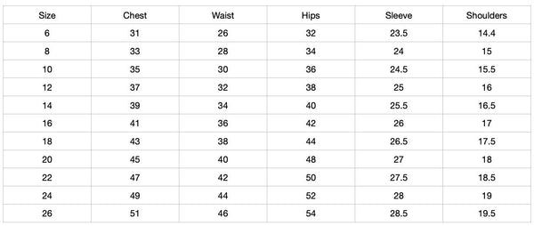 Size Chart (cm)