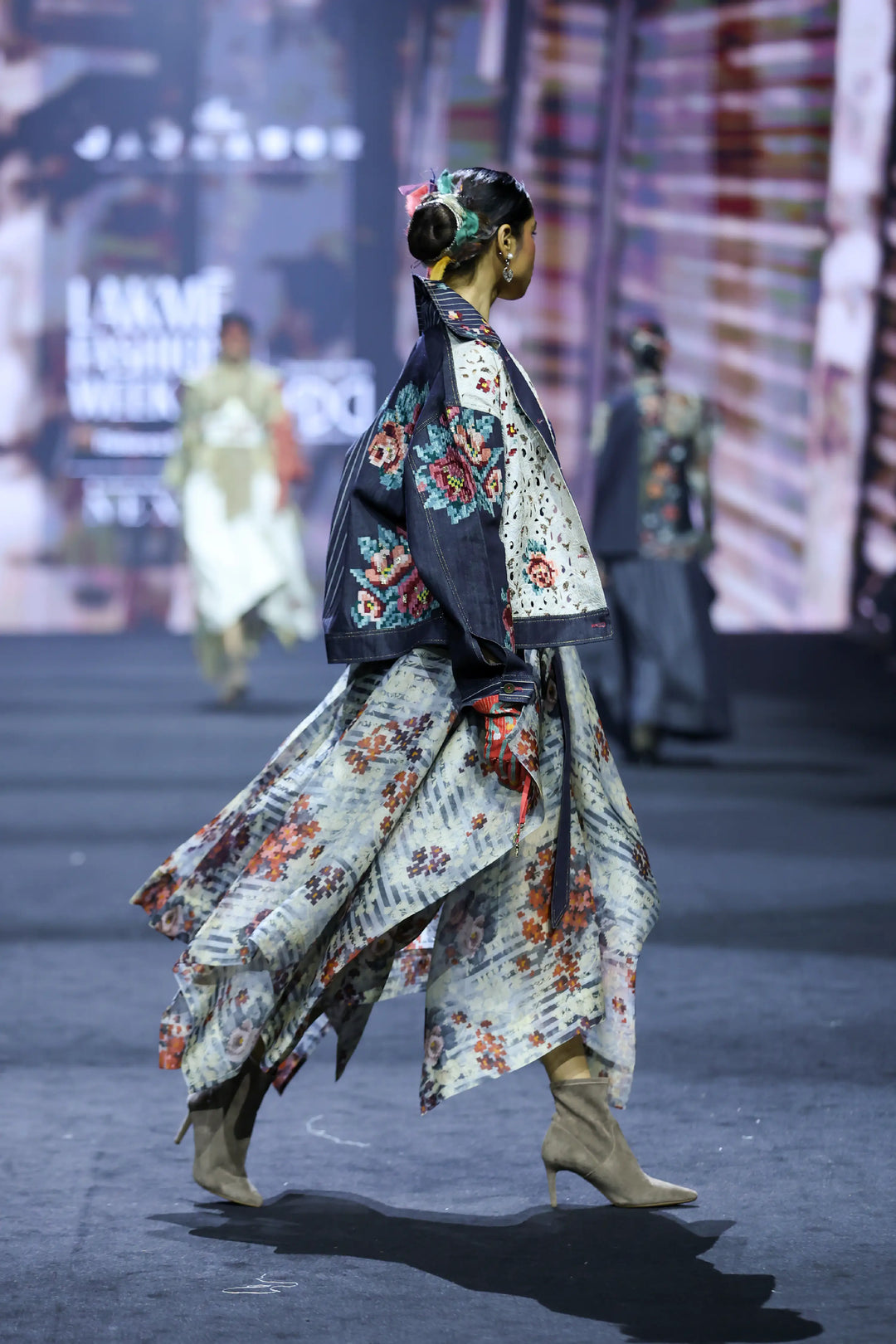 Emb Dual Color Denim Jacket With Corset Dress