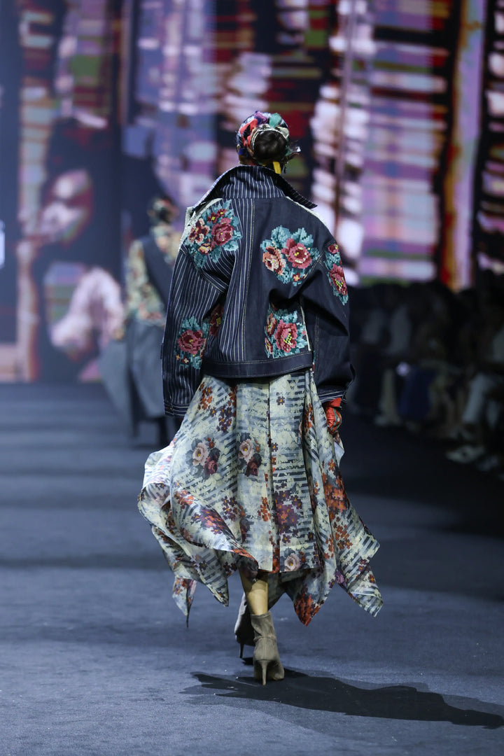 Emb Dual Color Denim Jacket With Corset Dress