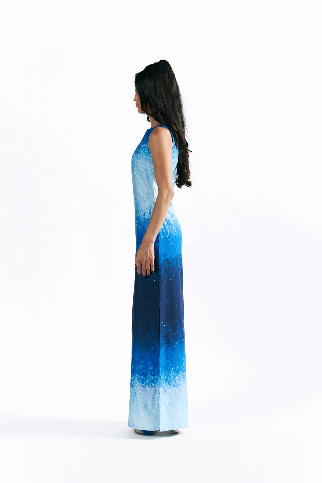 Mosaic Cobalt Boat Neck Maxi Dress