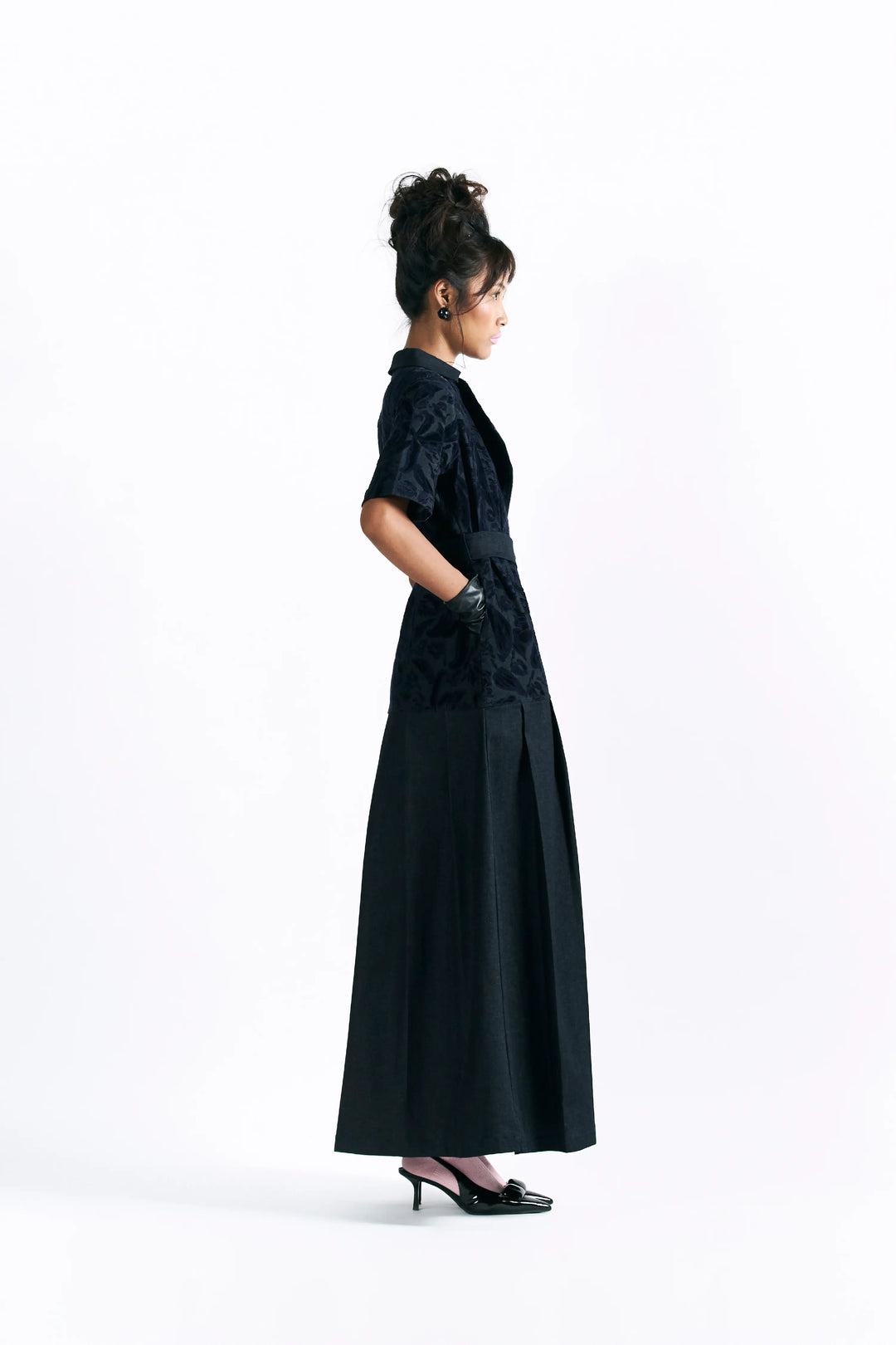 Velvet Blossom Belted Midi Dress