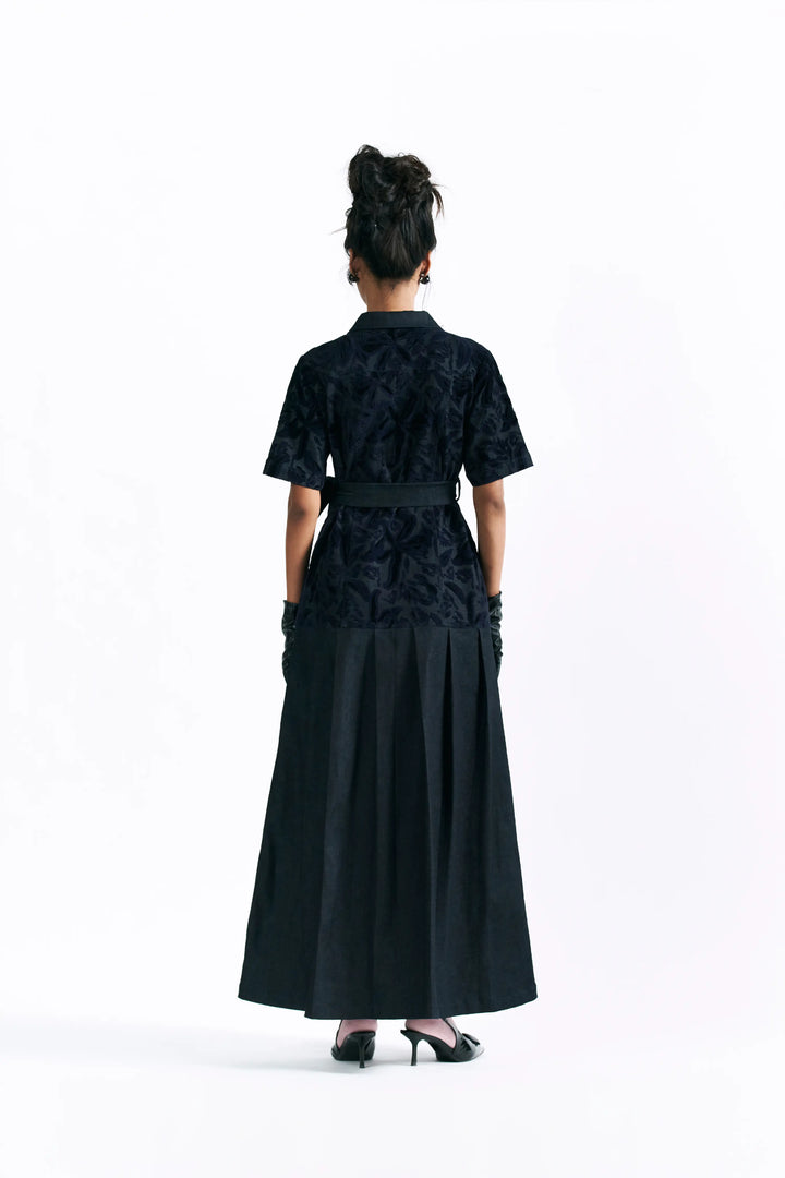 Velvet Blossom Belted Midi Dress