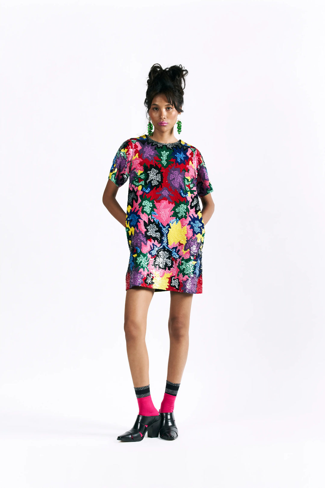 Mosaic Peonies Sequin Dress