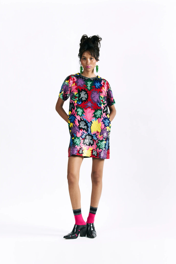 Mosaic Peonies Sequin Dress