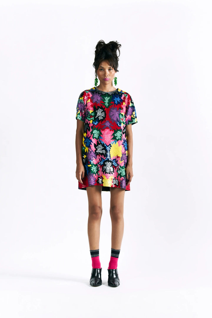 Mosaic Peonies Sequin Dress