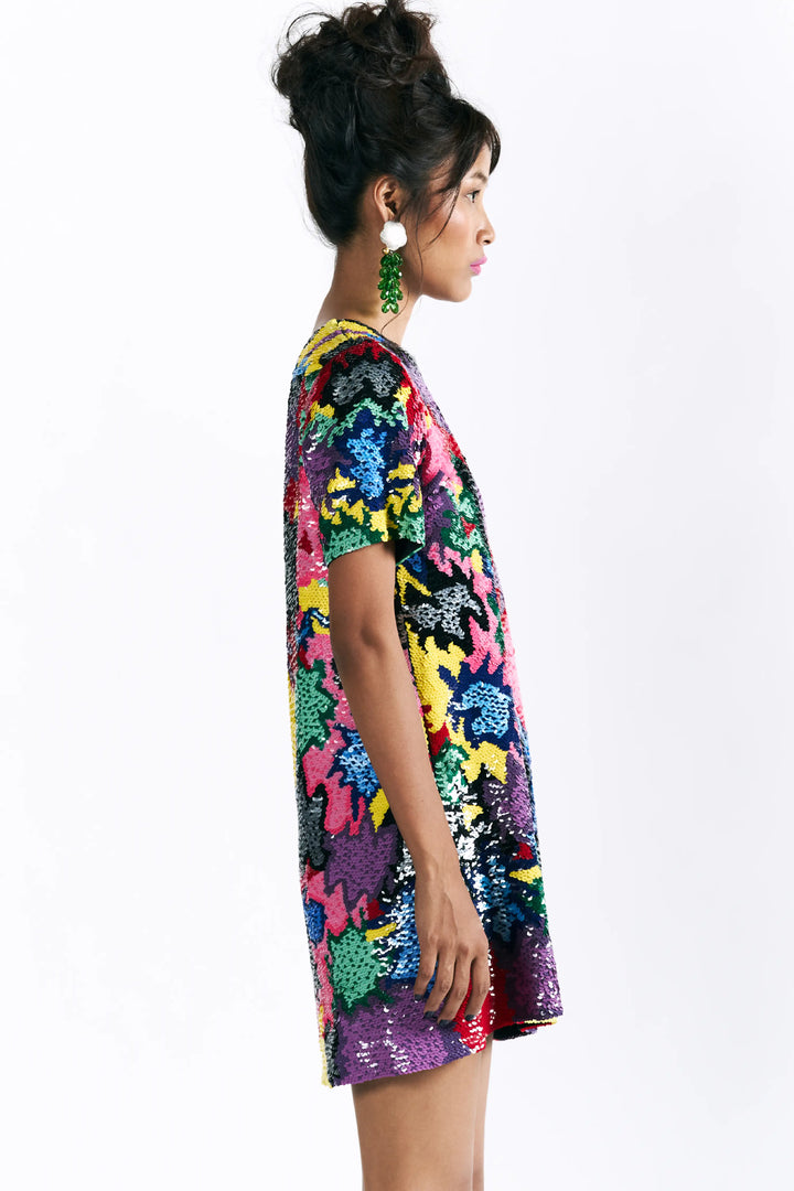 Mosaic Peonies Sequin Dress