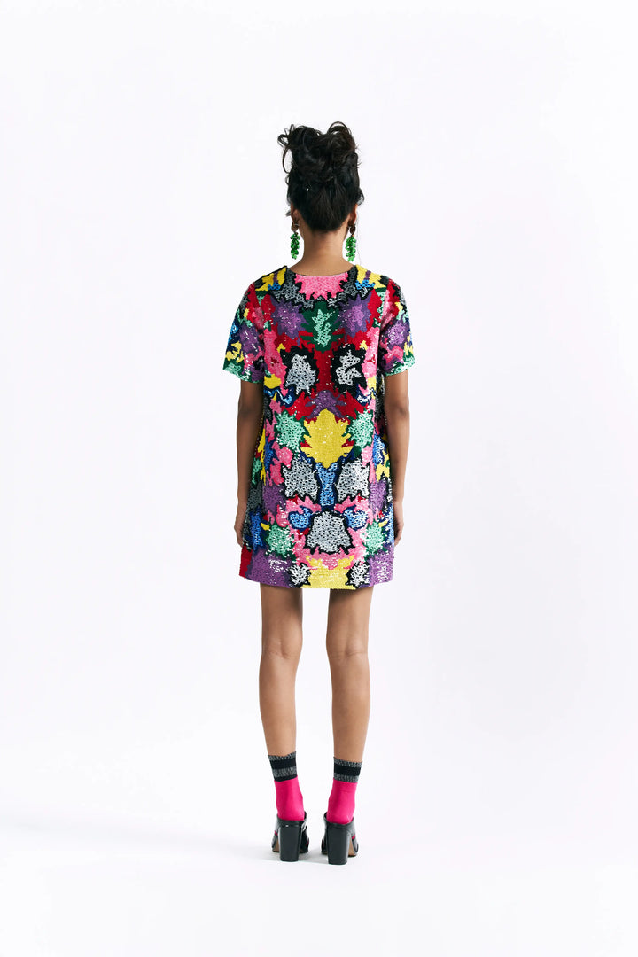 Mosaic Peonies Sequin Dress