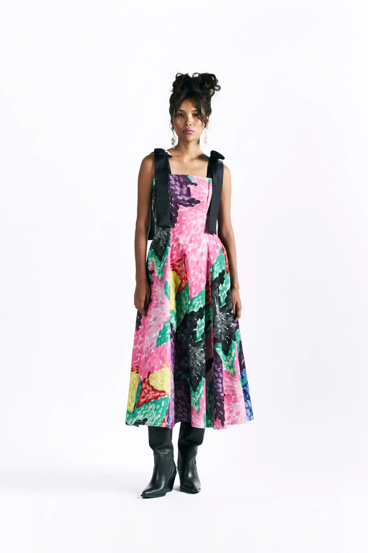 Linear Bloom Midi Dress