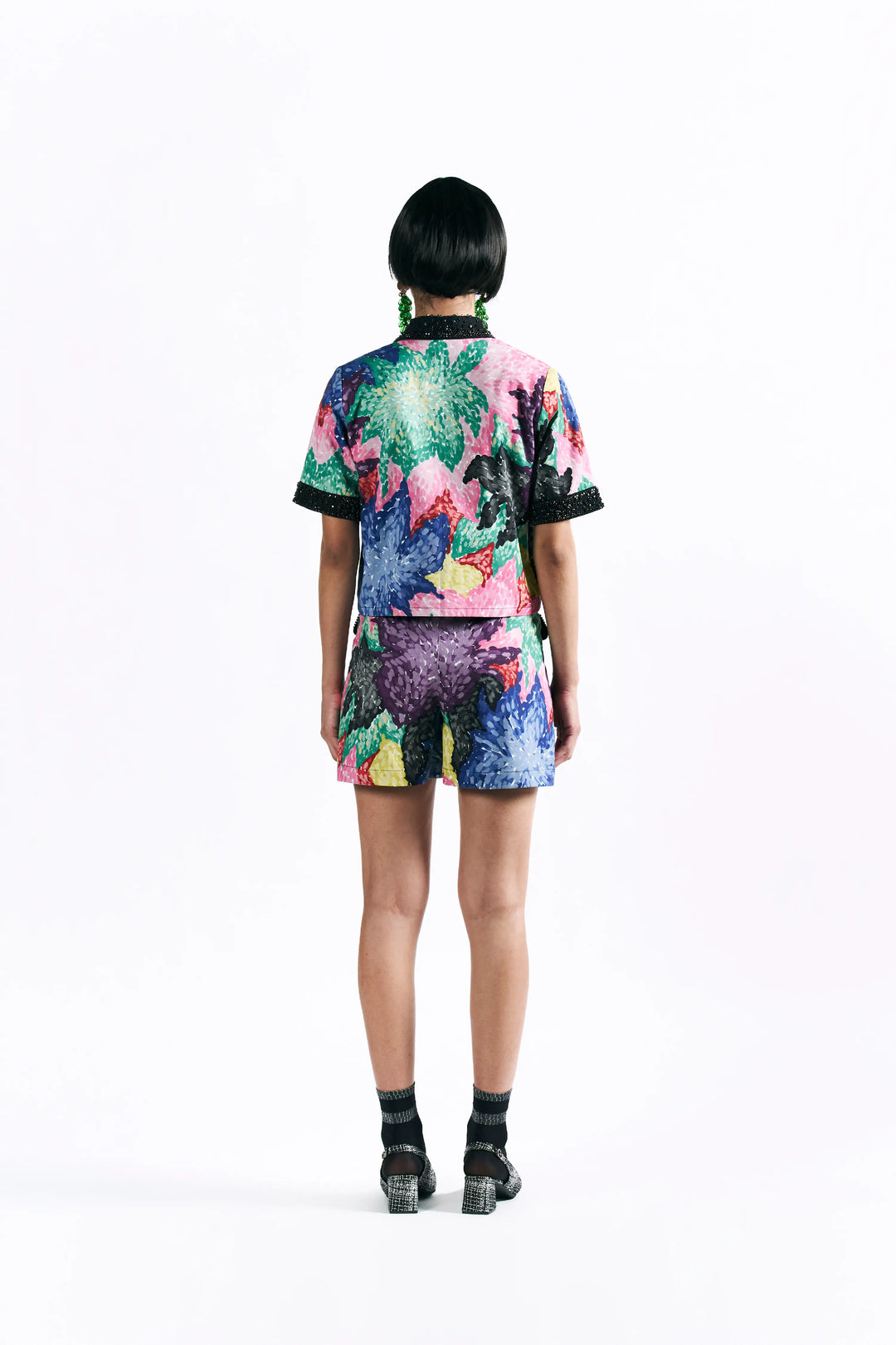 Mosaic Peonies Cropped Shirt