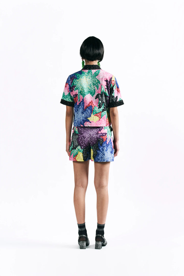 Mosaic Peonies Cropped Shirt