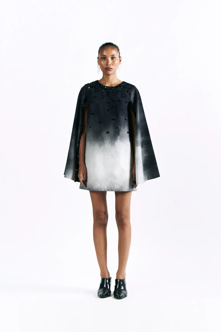 Midnight Wash Mini Cape Dress