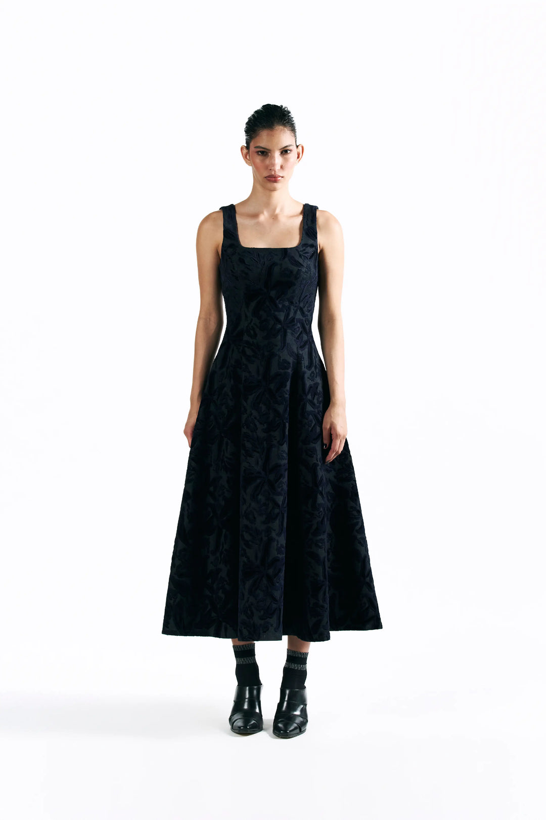 Velvet Blossom Midi Dress