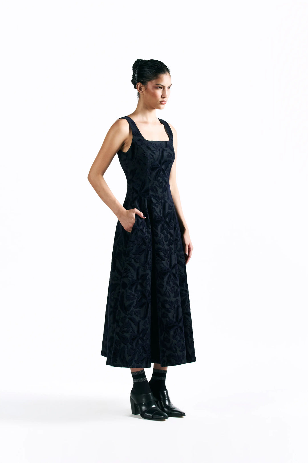 Velvet Blossom Midi Dress