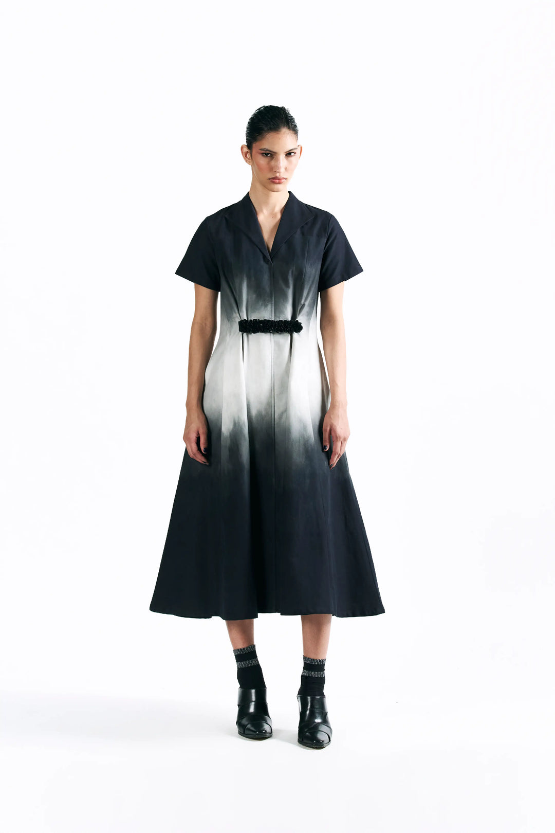 Midnight Wash Belted Midi Dress