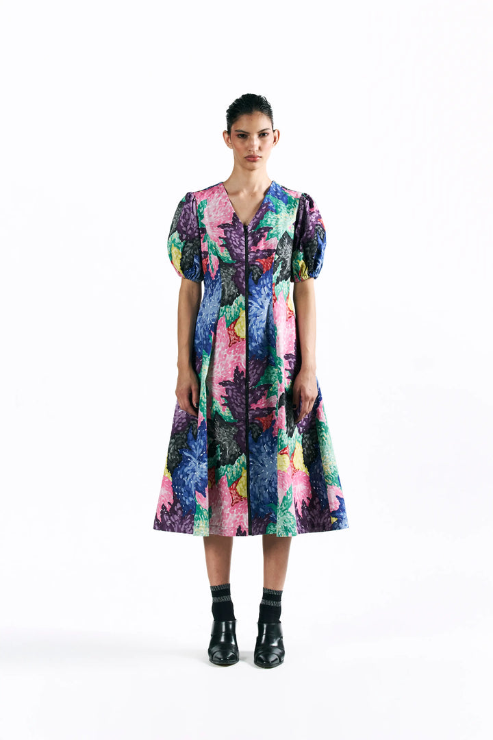 Mosaic Peonies Midi Dress