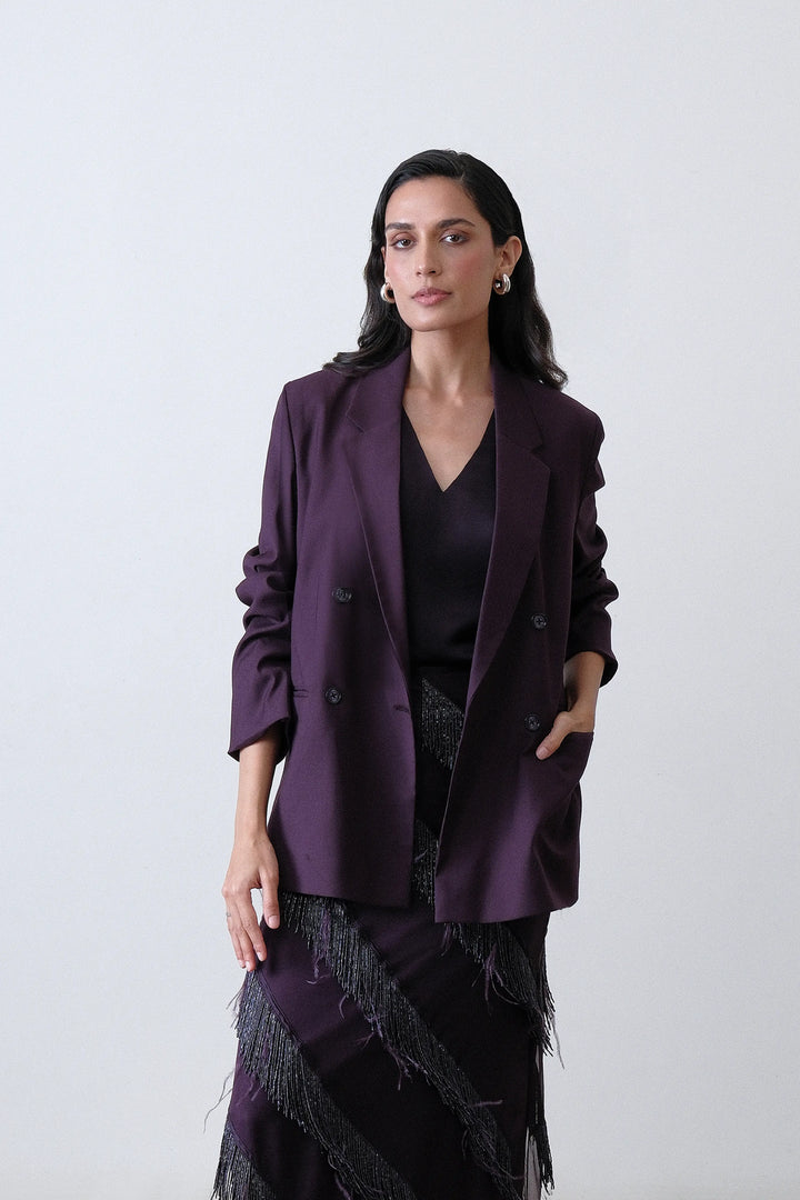 Deep Plum Double Breasted Oversized Blazer