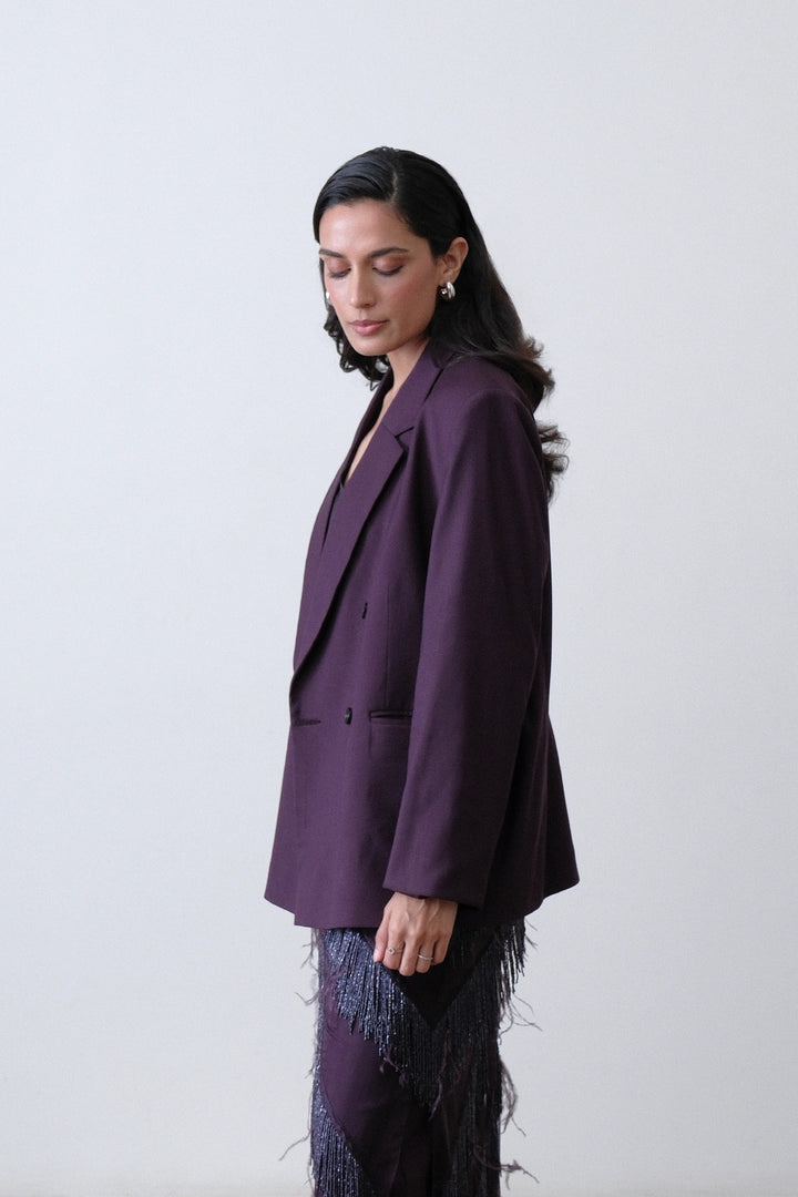 Deep Plum Double Breasted Oversized Blazer