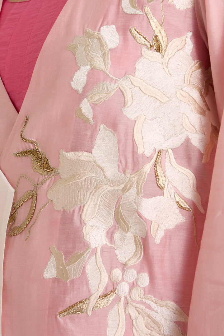 Jay Pink Hira-Jun: Panelled Midi Dress With Overlap Jacket