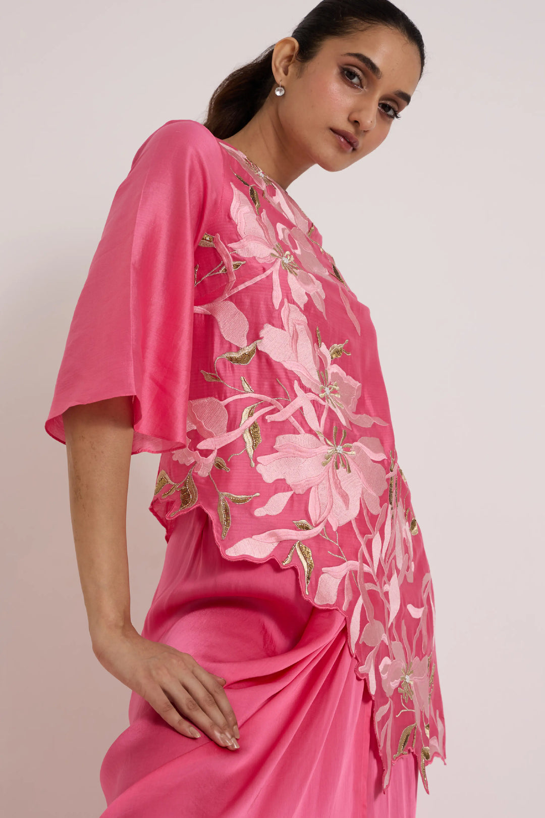 Jay Pink Maddy - Scalloped Blouse & Draped Skirt