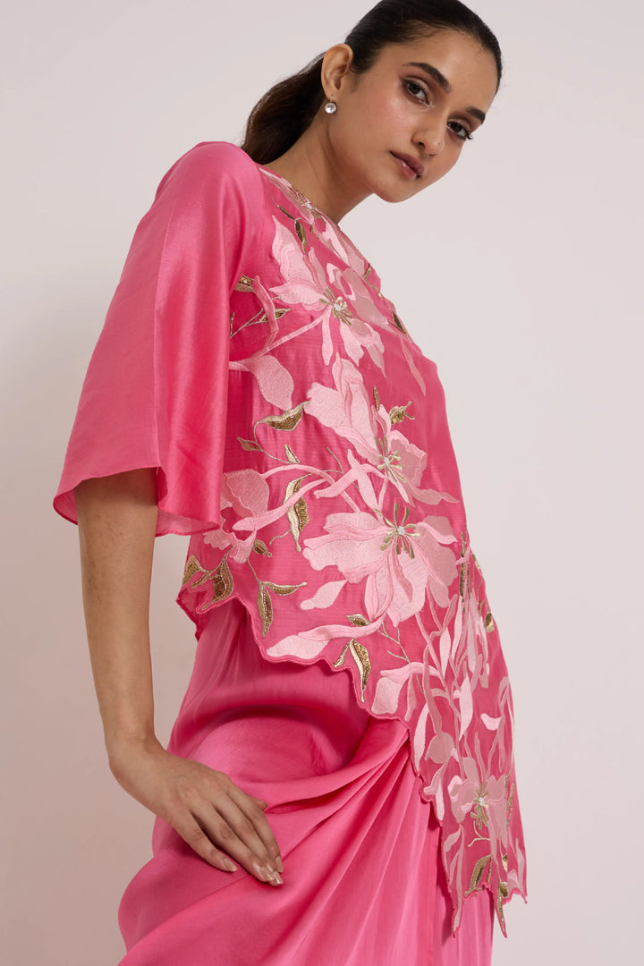 Jay Pink Maddy - Scalloped Blouse & Draped Skirt