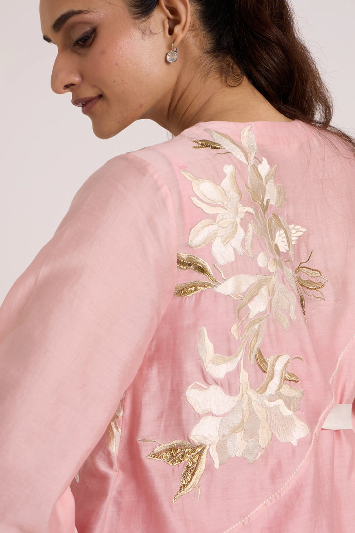 Jay Pink Hira-Jun: Panelled Midi Dress With Overlap Jacket