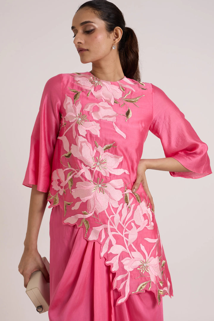 Jay Pink Maddy - Scalloped Blouse & Draped Skirt
