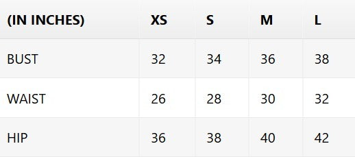 Size Chart (inches)
