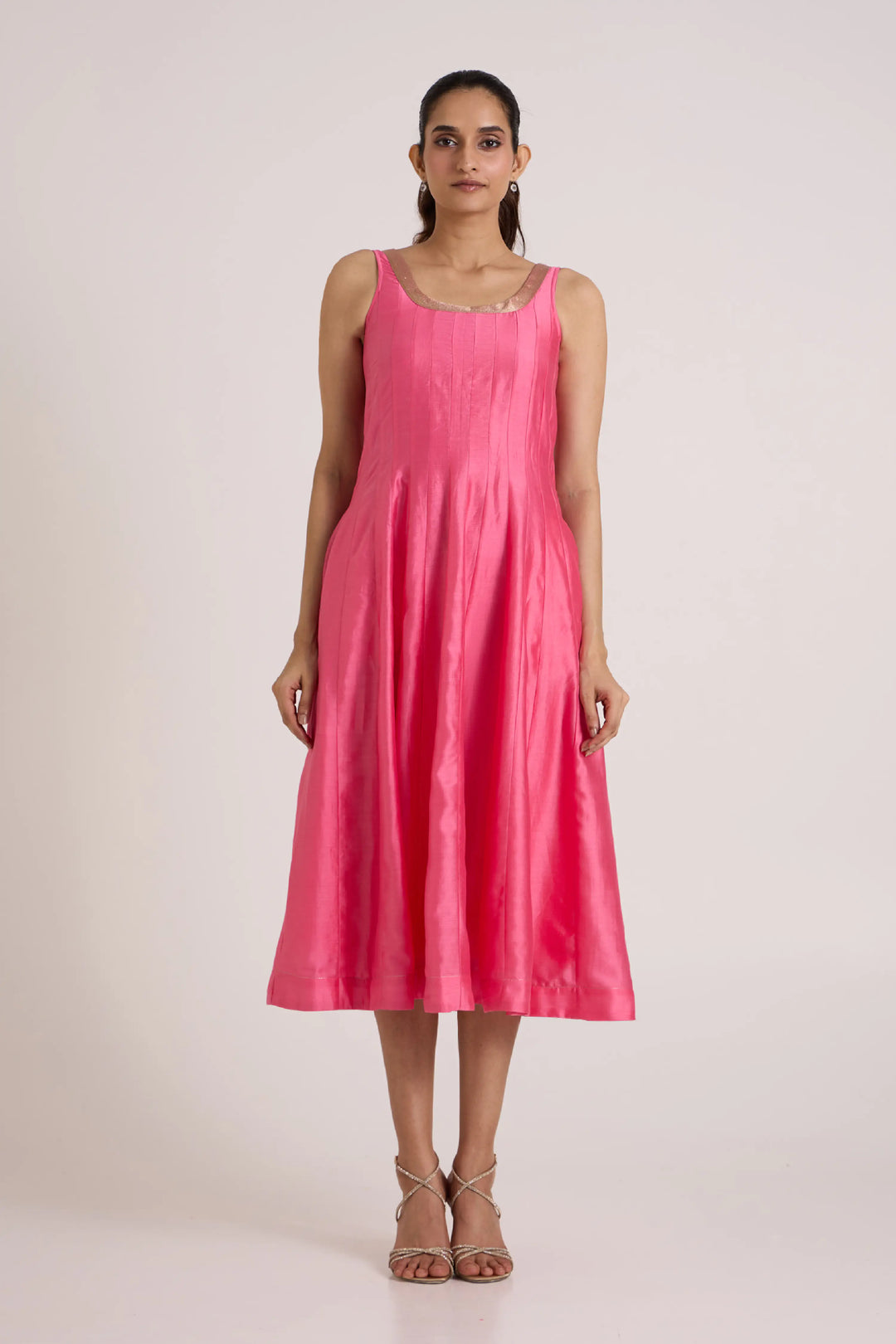 Jay Pink Hira-Jun: Panelled Midi Dress With Overlap Jacket