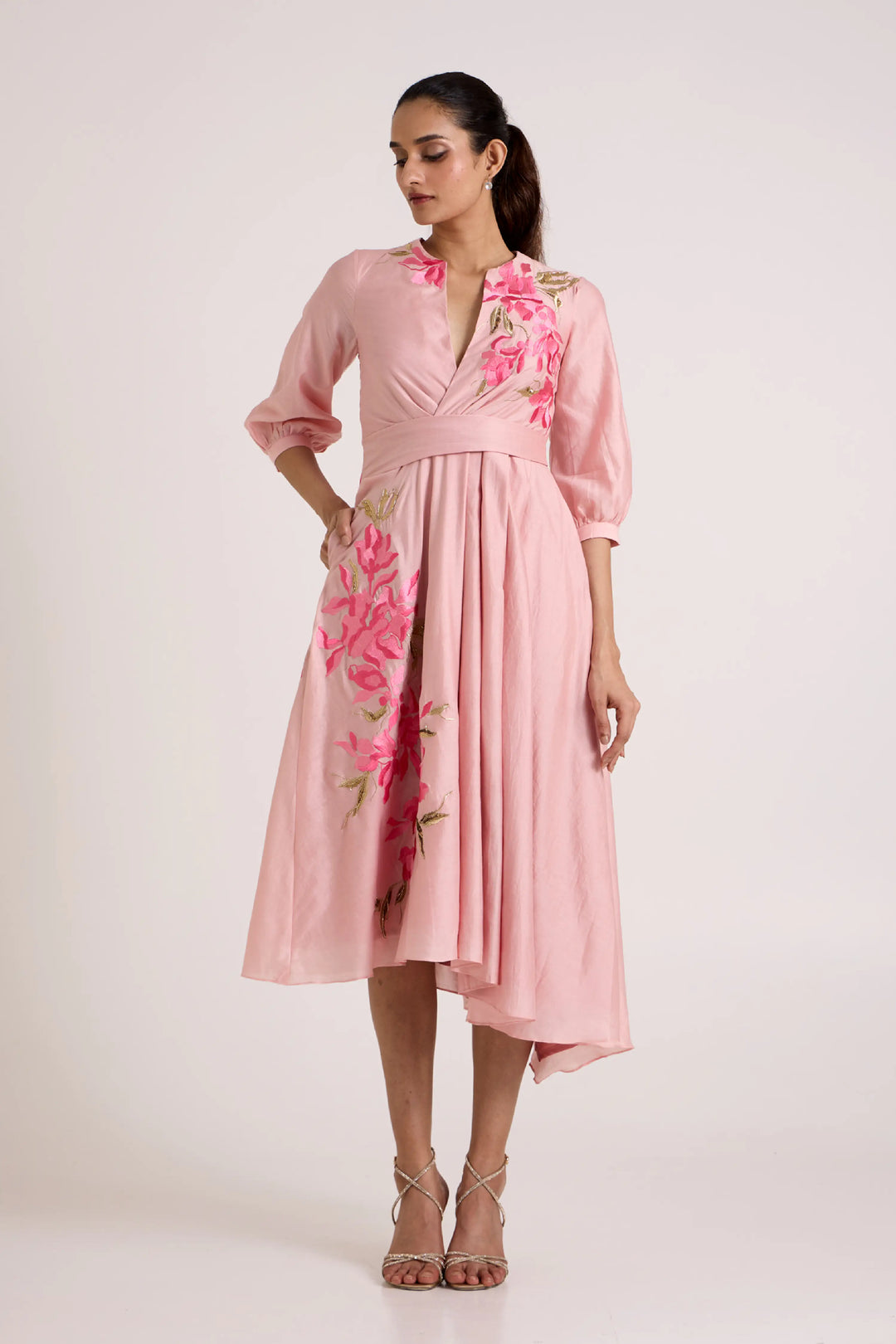 Ice Pink Mezlyn - Pinched Waist Midi Dress