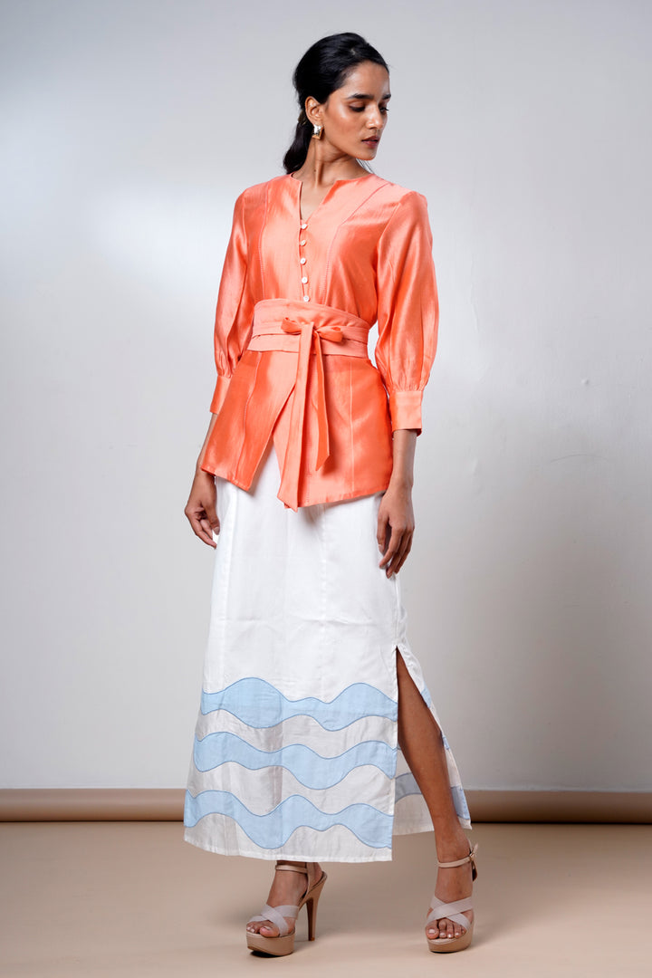Nella-coral-breeze-wrap-top-denim-skirt