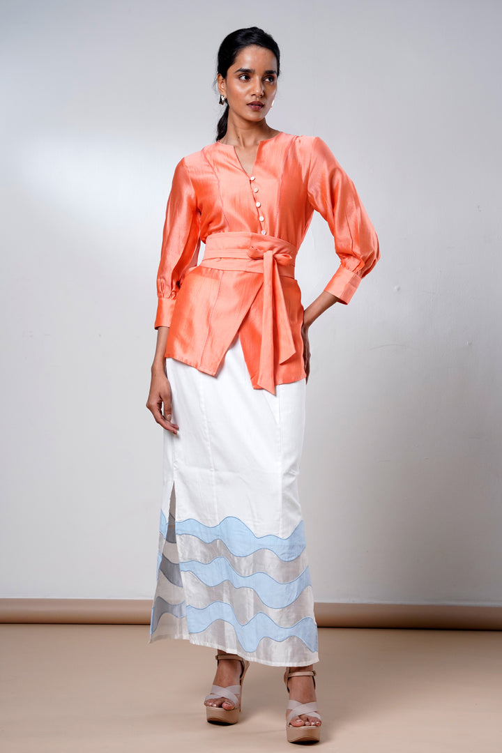 Nella-coral-breeze-wrap-top-denim-skirt