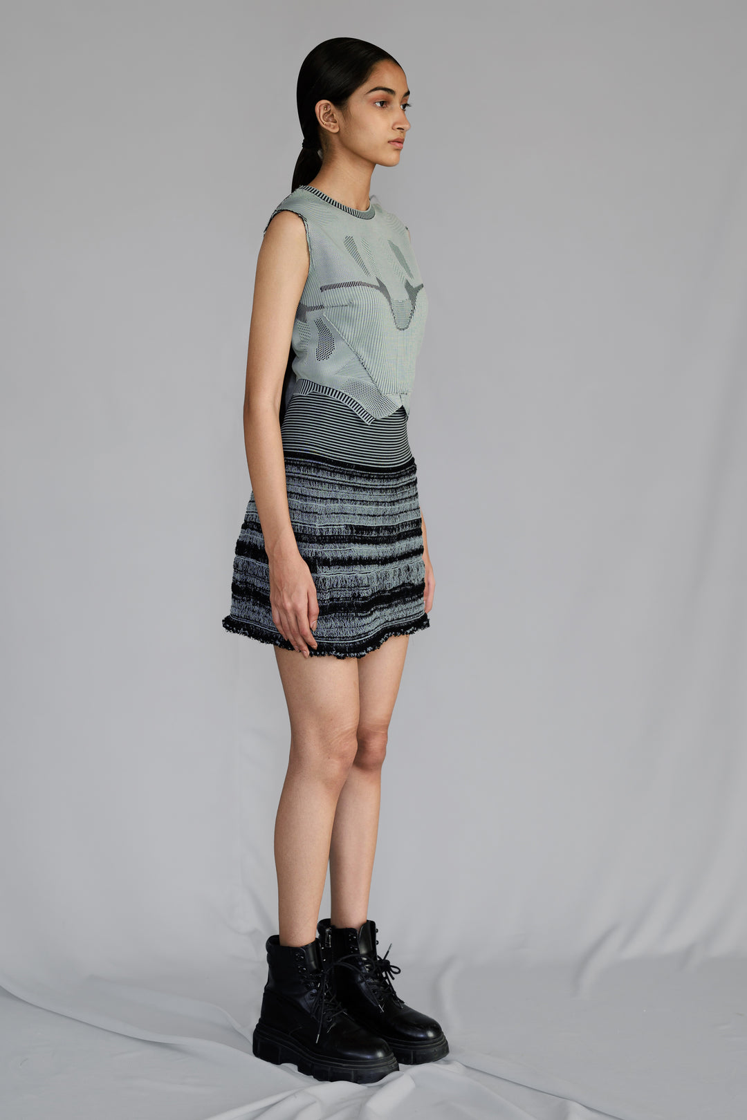 Grey Knitted panel skirt top
