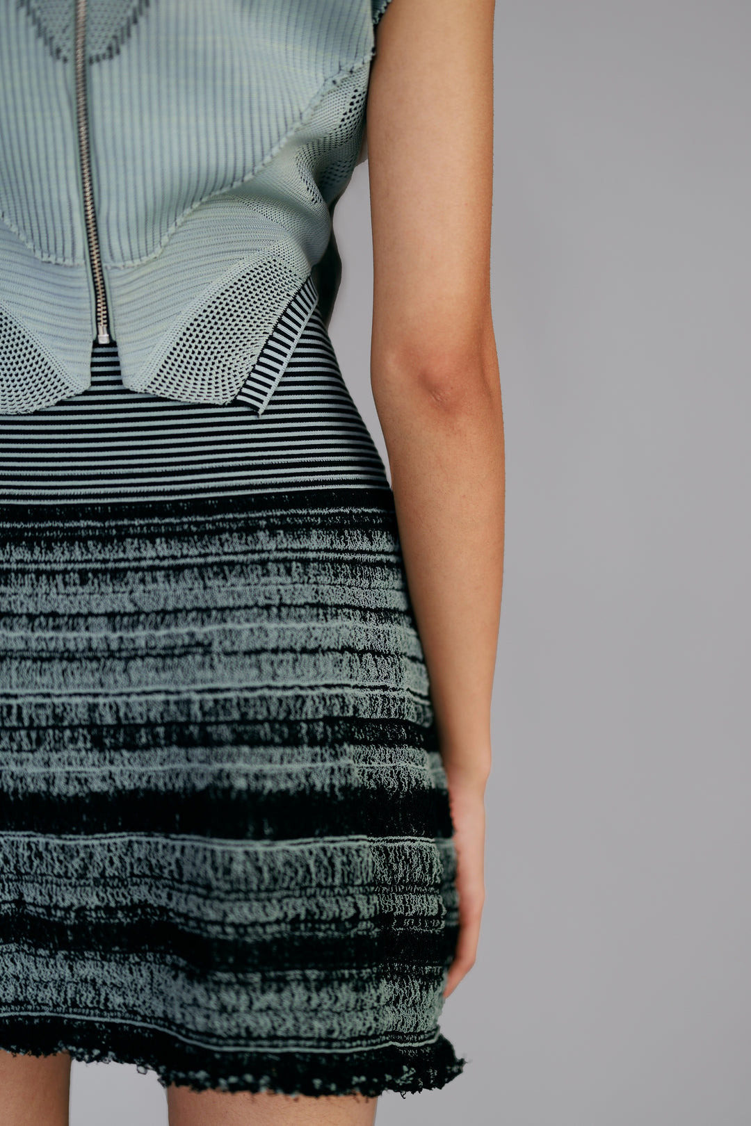 Grey Knitted panel skirt top
