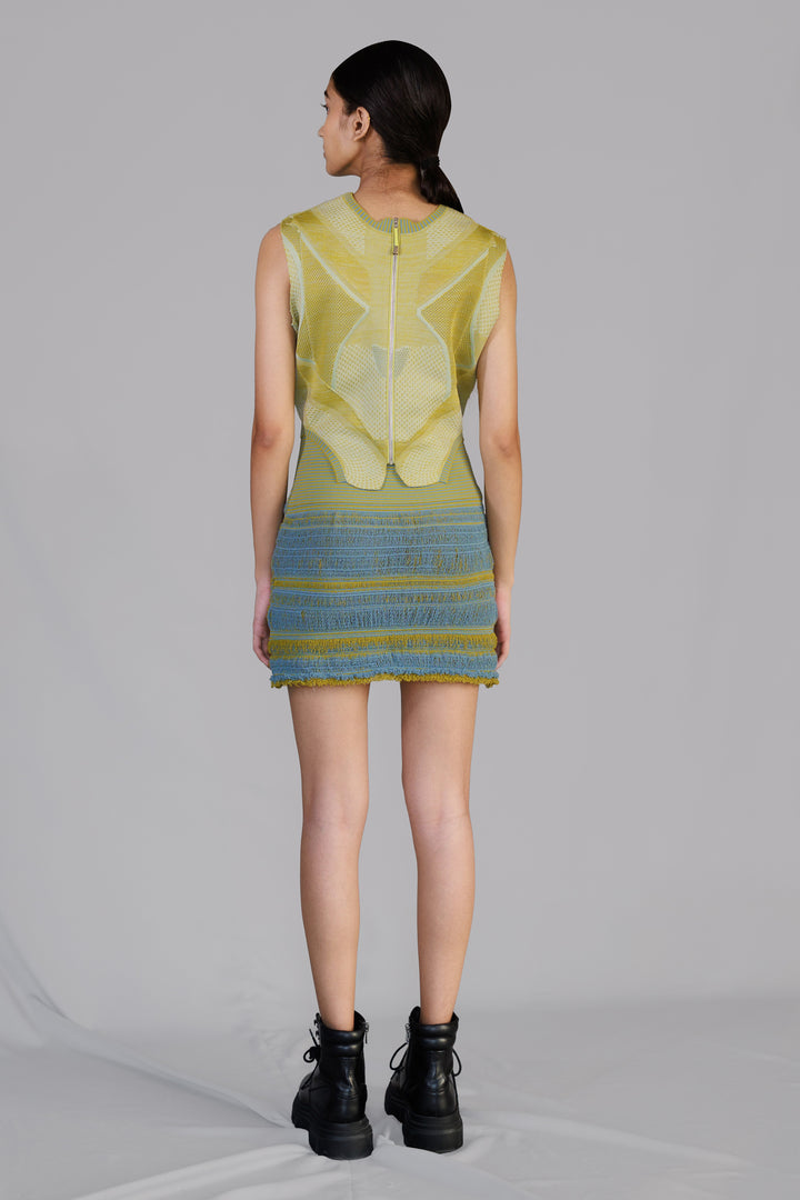 Lime Knitted panel skirt and top