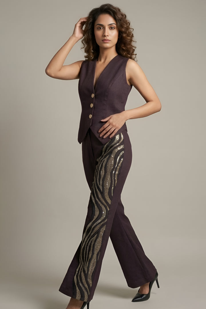 Zebra Waistcoat with Pant Brown