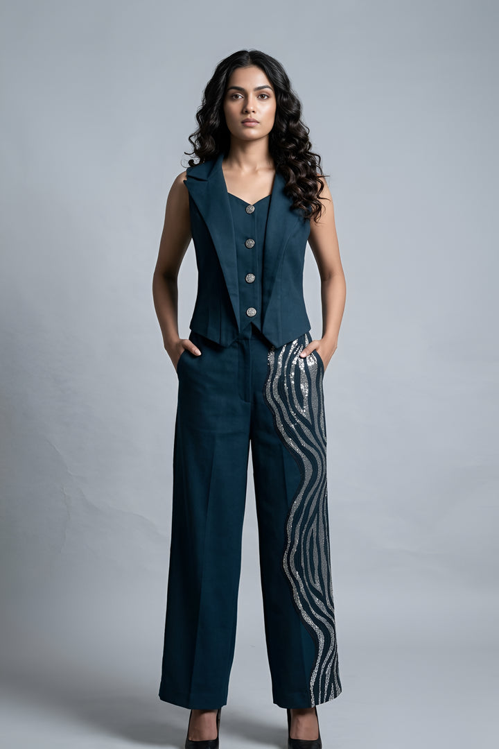 Zebra Waistcoat with Pant Turquoise