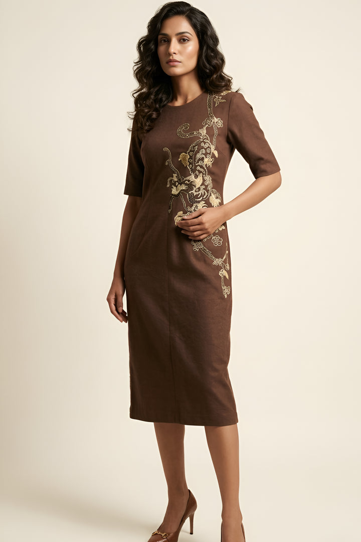Dragon Bodycon Dress Brown