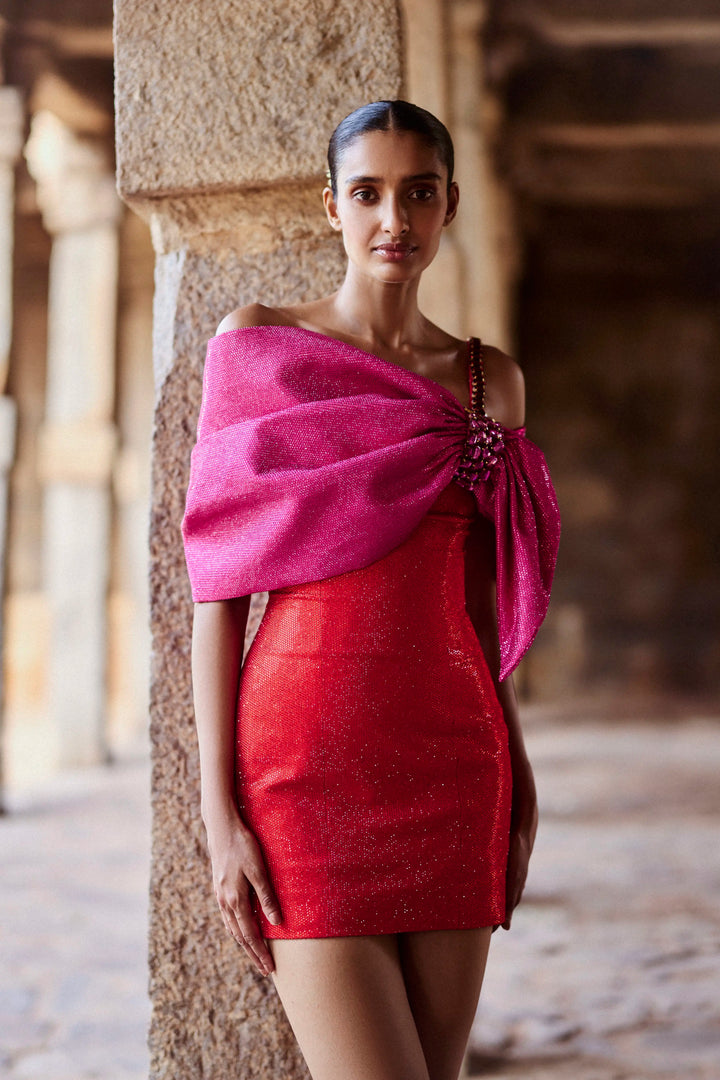 Azhi red dress with bow