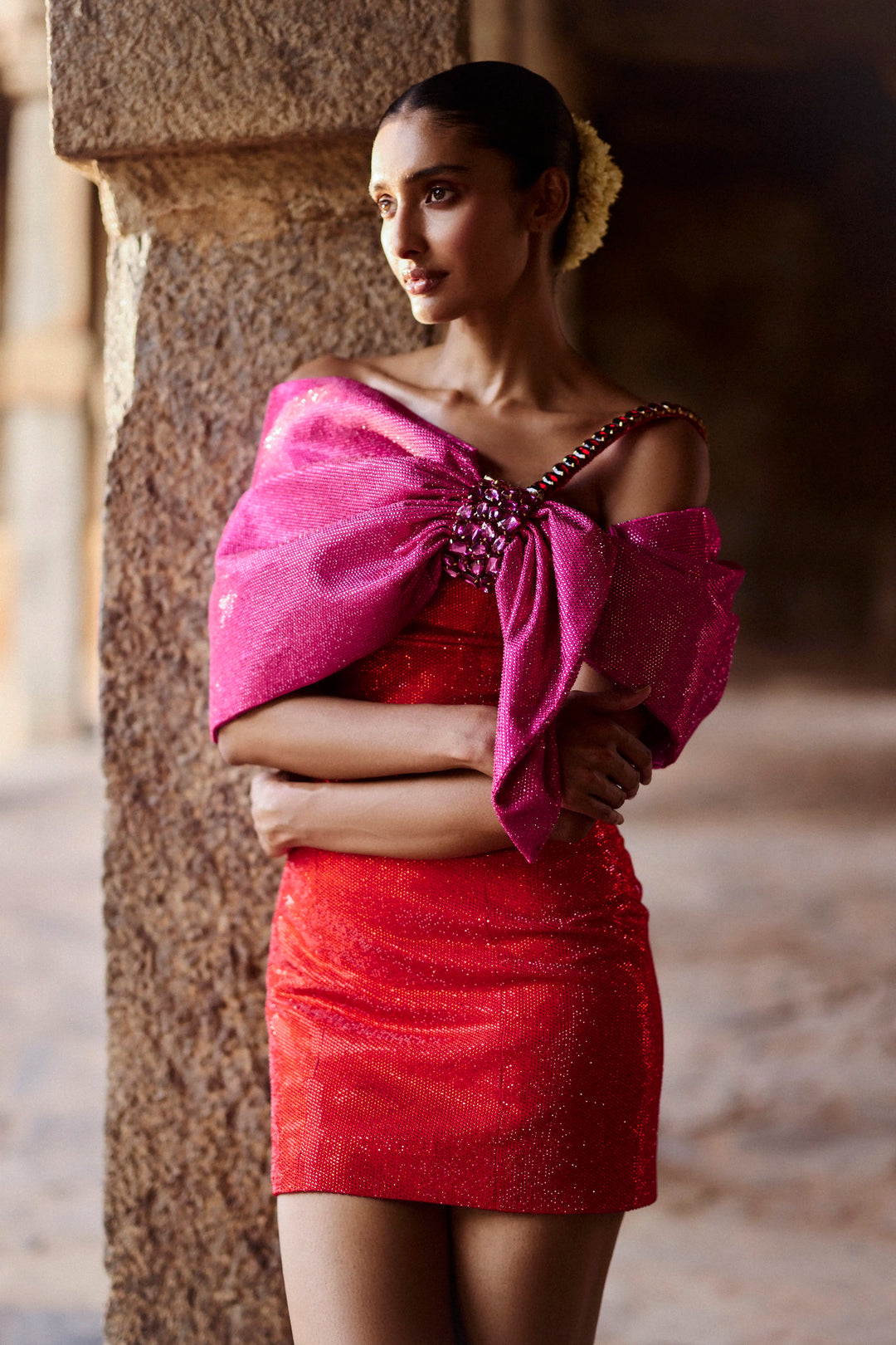 Azhi red dress with bow