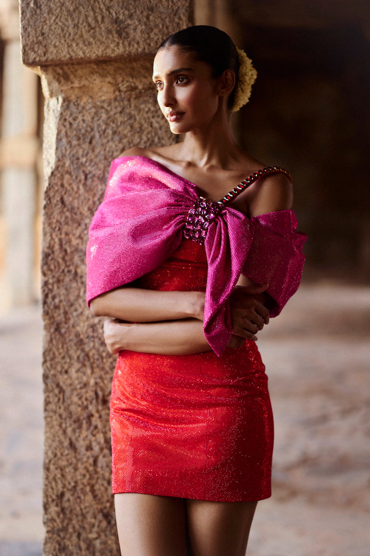 Azhi red dress with bow