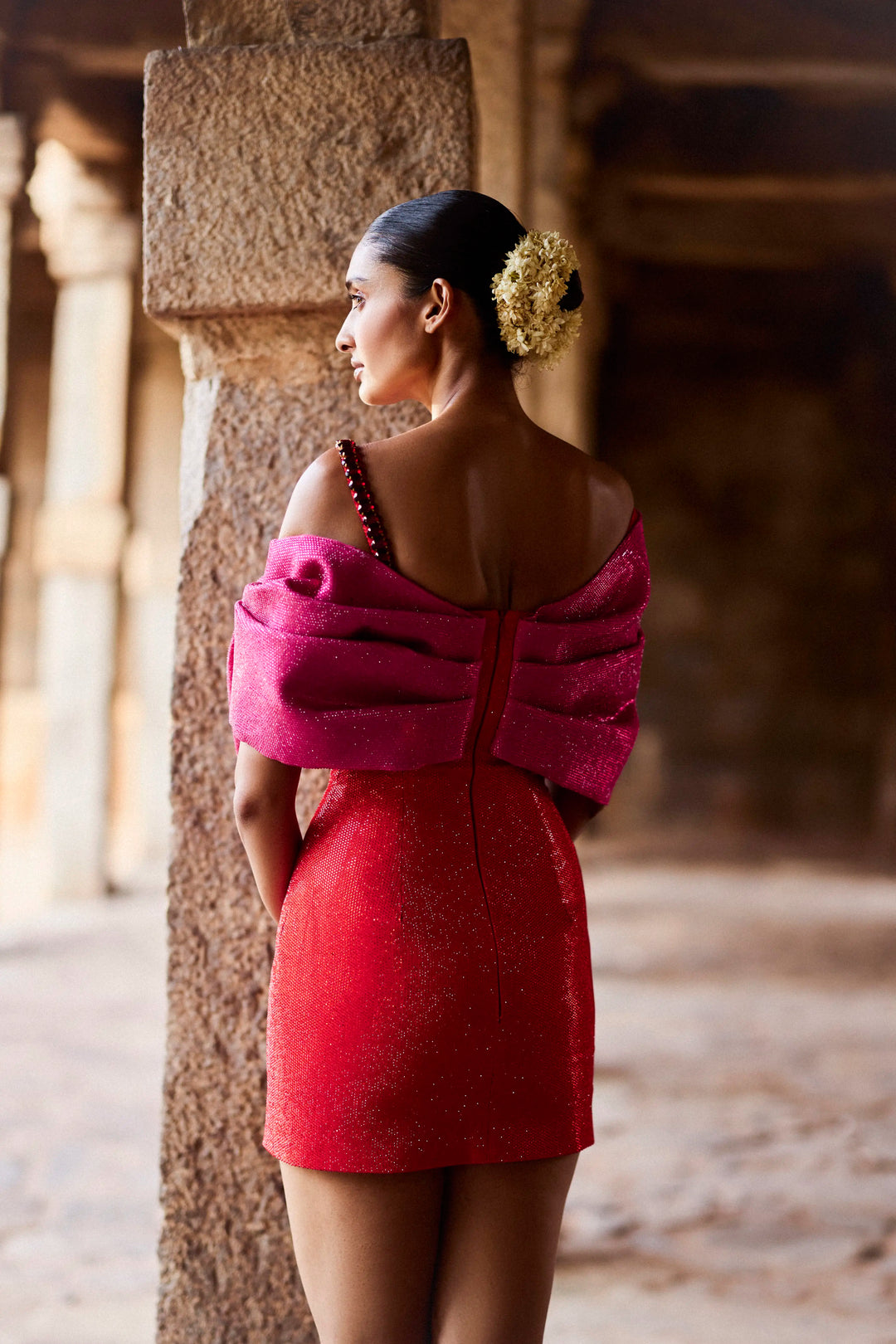 Azhi red dress with bow
