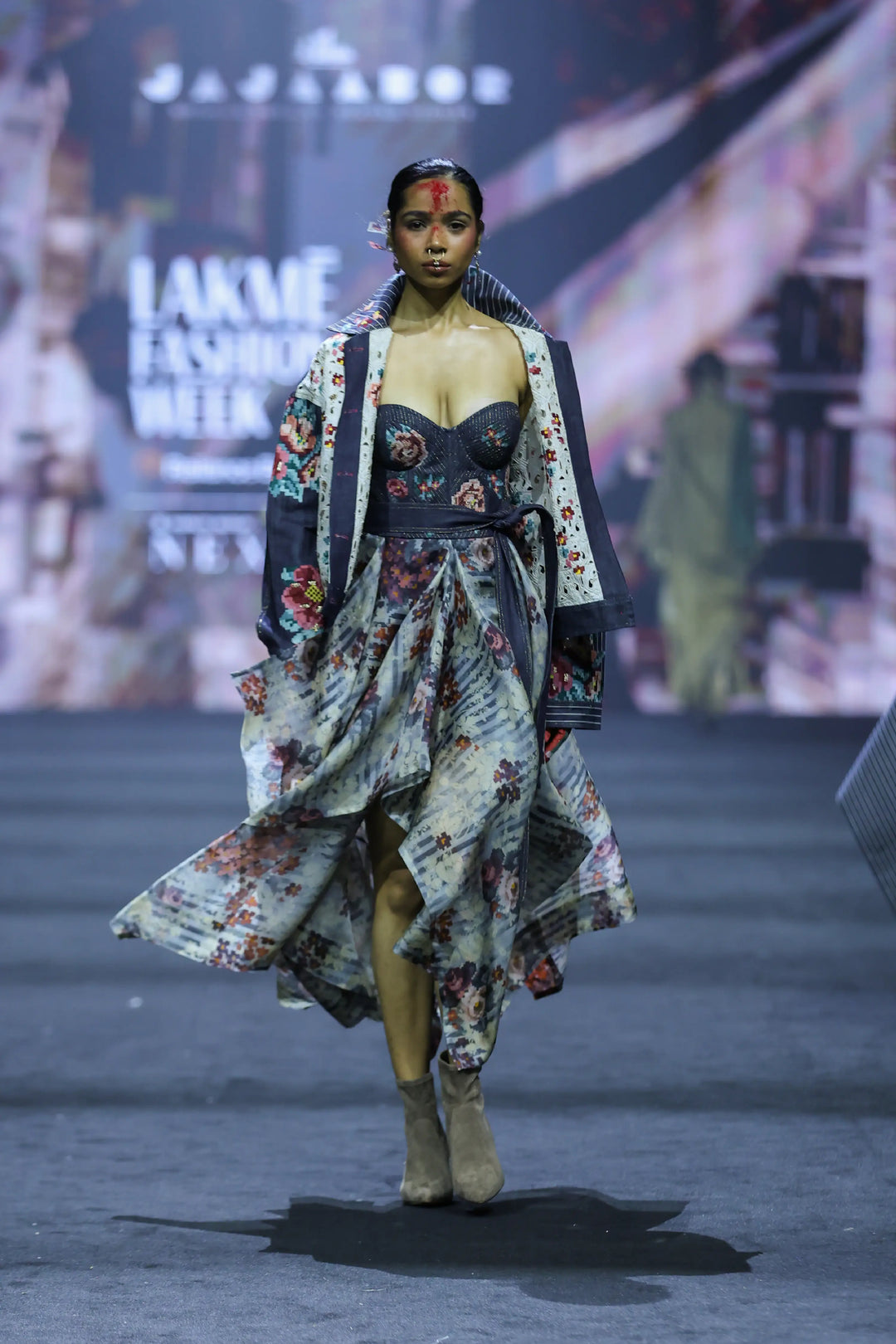 Emb Dual Color Denim Jacket With Corset Dress
