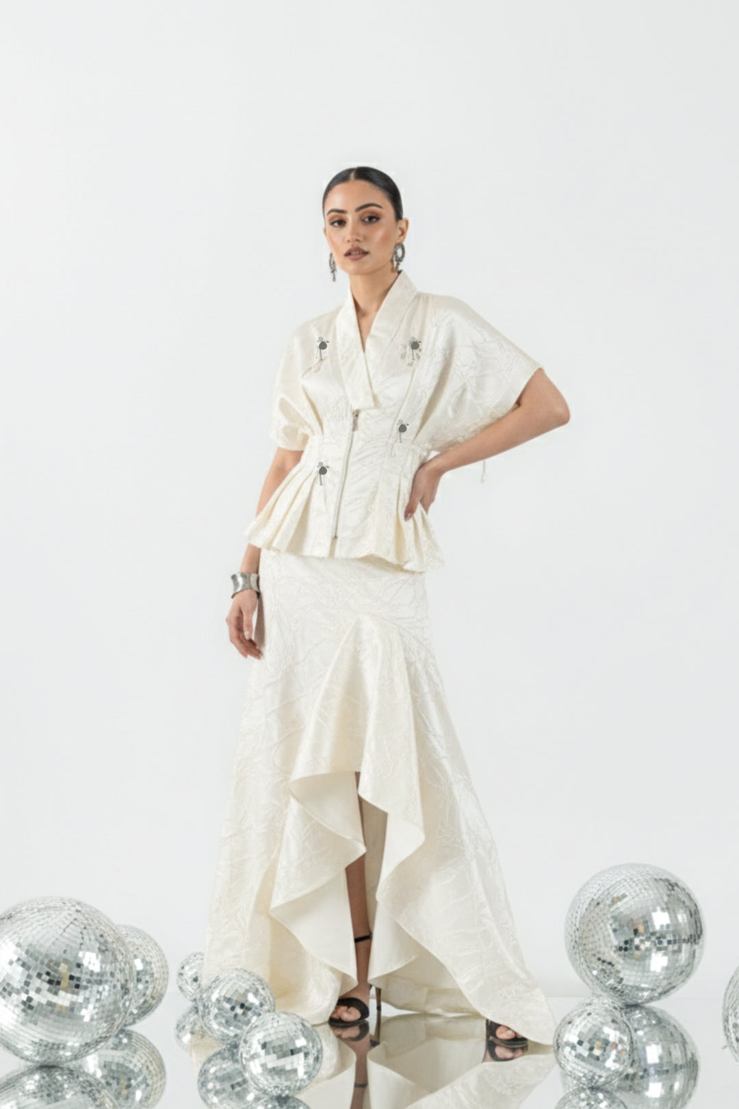 Ivory Hand-Embellished Top with Skirt