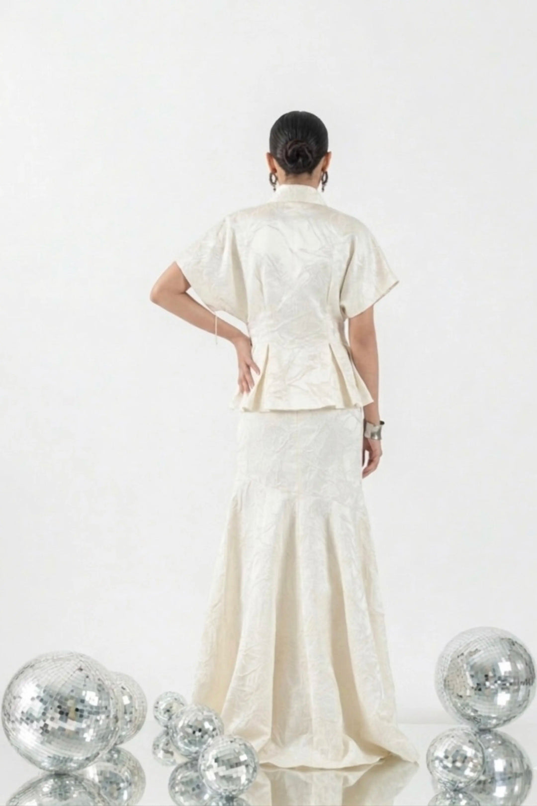 Ivory Hand-Embellished Top with Skirt