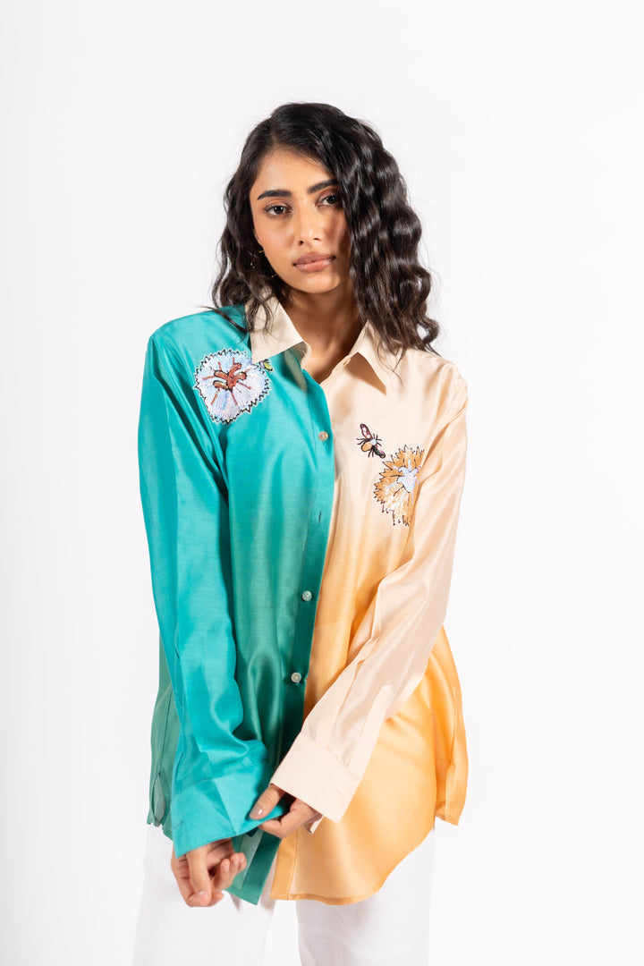 Walker Shirt Multi Teal Ecru