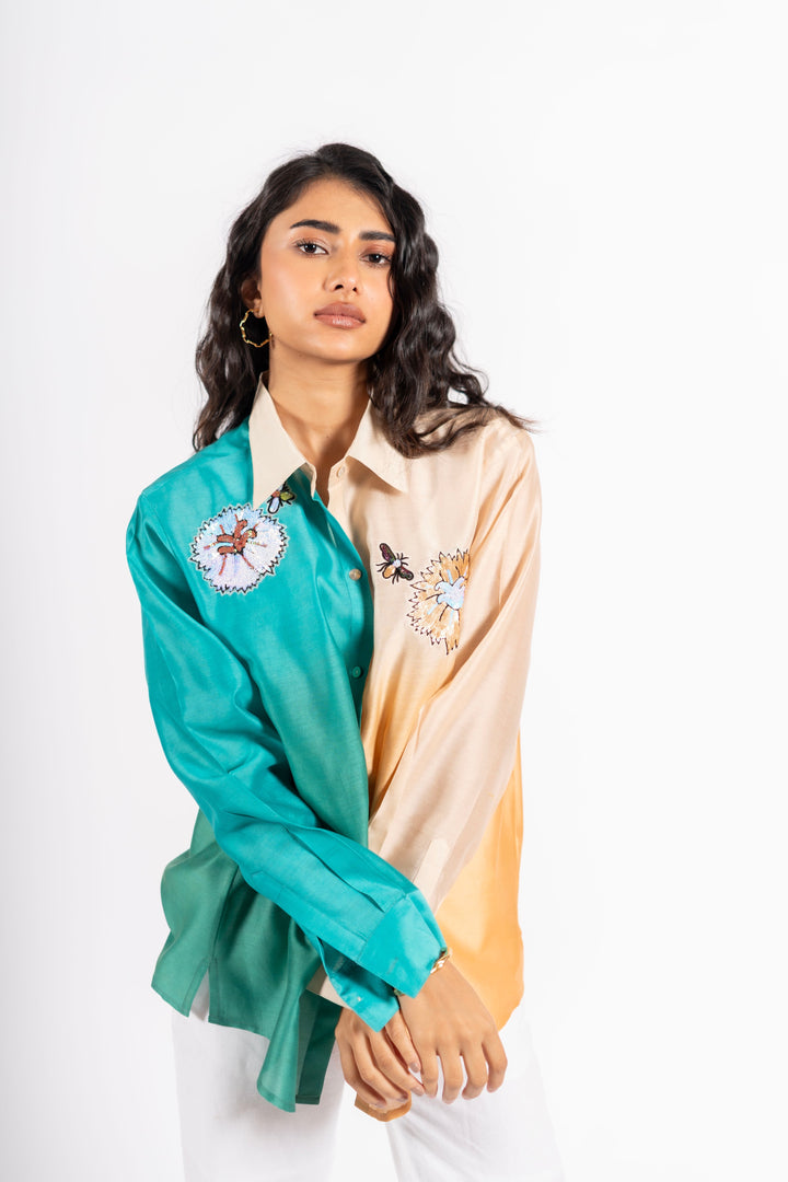 Walker Shirt Multi Teal Ecru