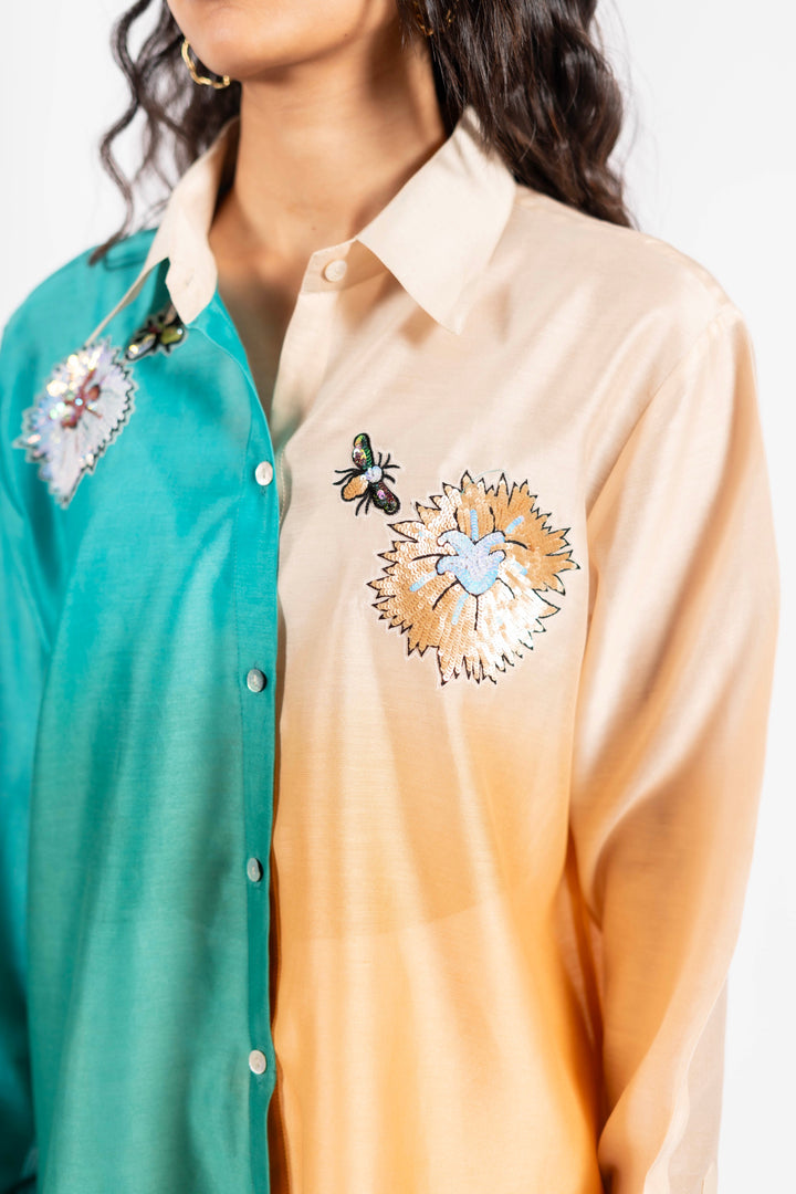 Walker Shirt Multi Teal Ecru