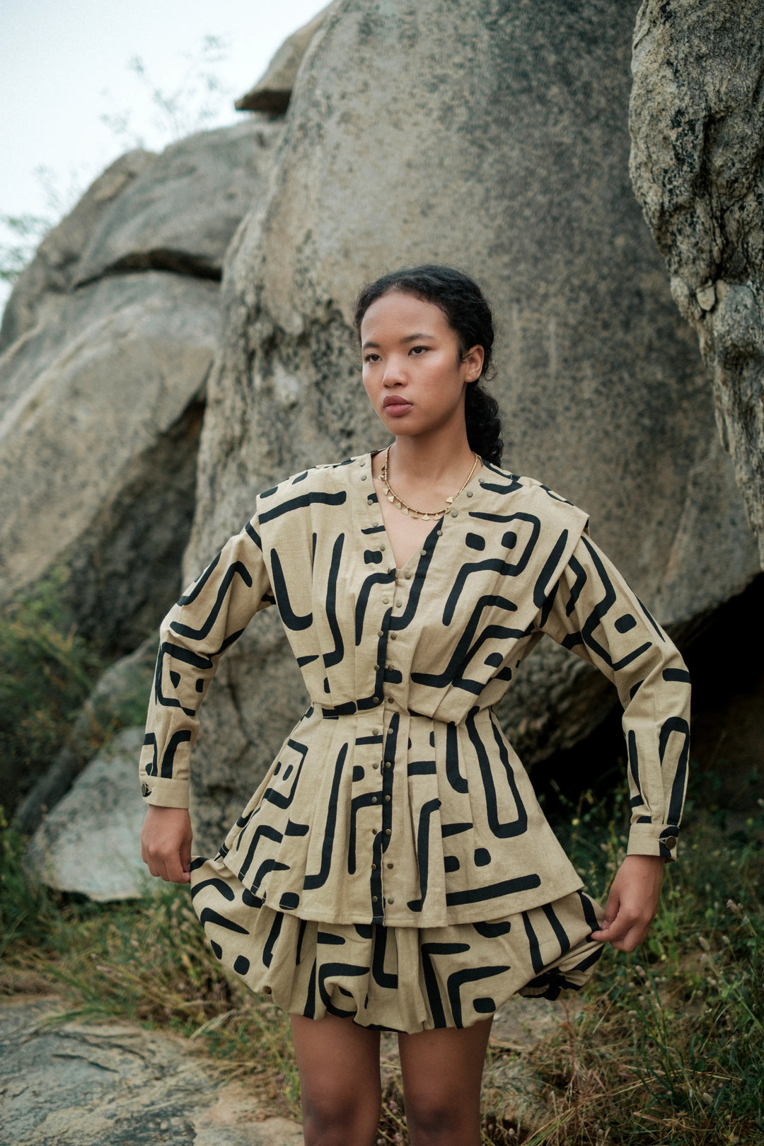 Izu peplum top - Khakhi