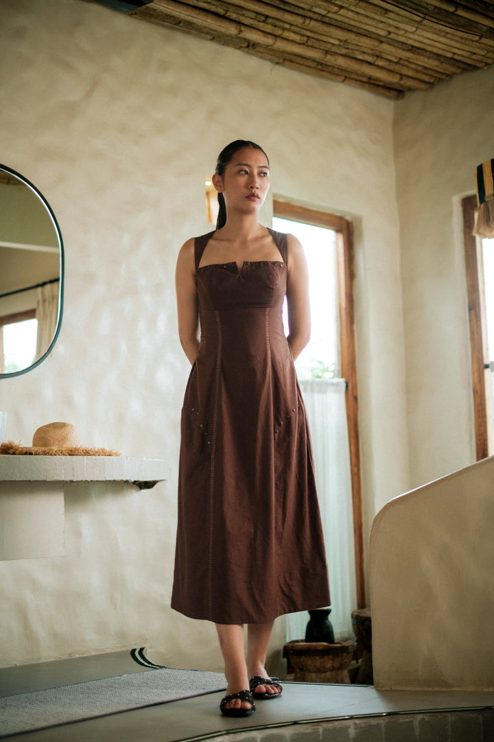 Kaza slip dress long - Brown