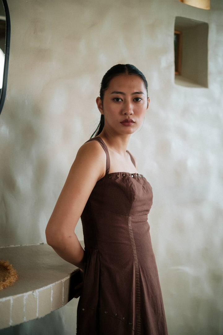 Kaza slip dress long - Brown